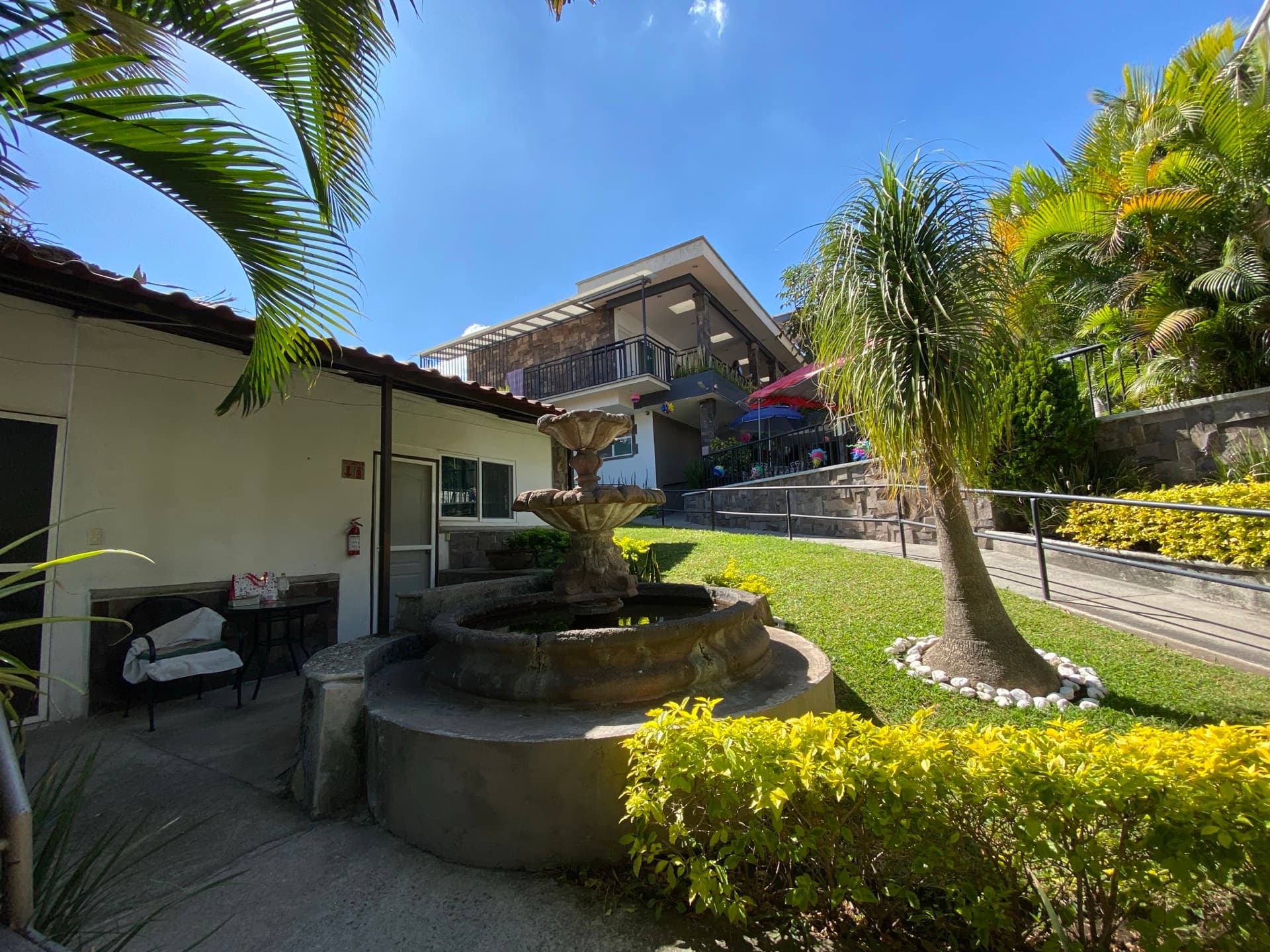 Courtyard with stone fountain